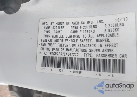 2014 Honda Accord Sport from USA, damaged, VIN 1HGCR2F57EA047272